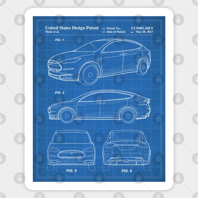 Tesla Model S Patent - Tesla Art - Blueprint Sticker by patentpress